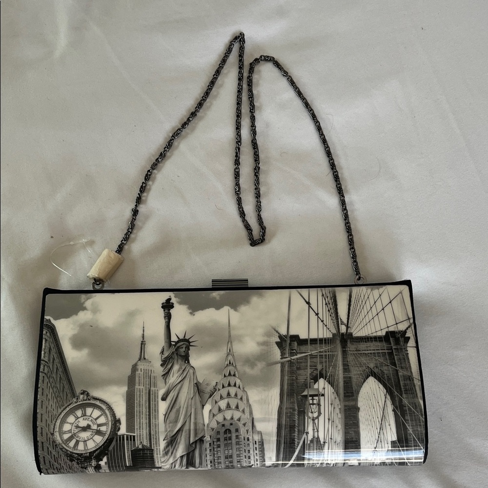 New York City Icons!
Black and white patent clutch with removable chain 
NWOT